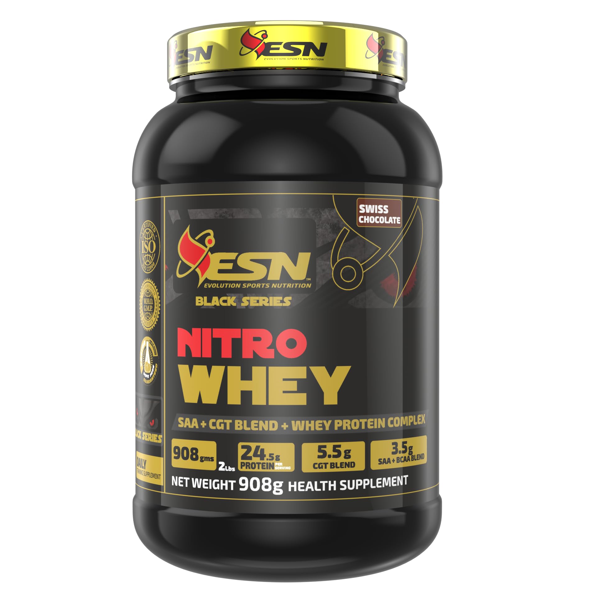 ESN Black Series Nitro Whey Protein, 2lbs, Swiss Chocolate, 24.5g Protein, 5.5g Creatine Monohydrate & Creatine Ethyl Ester, 3.5g Saa+bcaa With L-glutamine & Taurine, Muscle Building (B0D21LNF5Q) Amazon Price History, Amazon Price Tracker