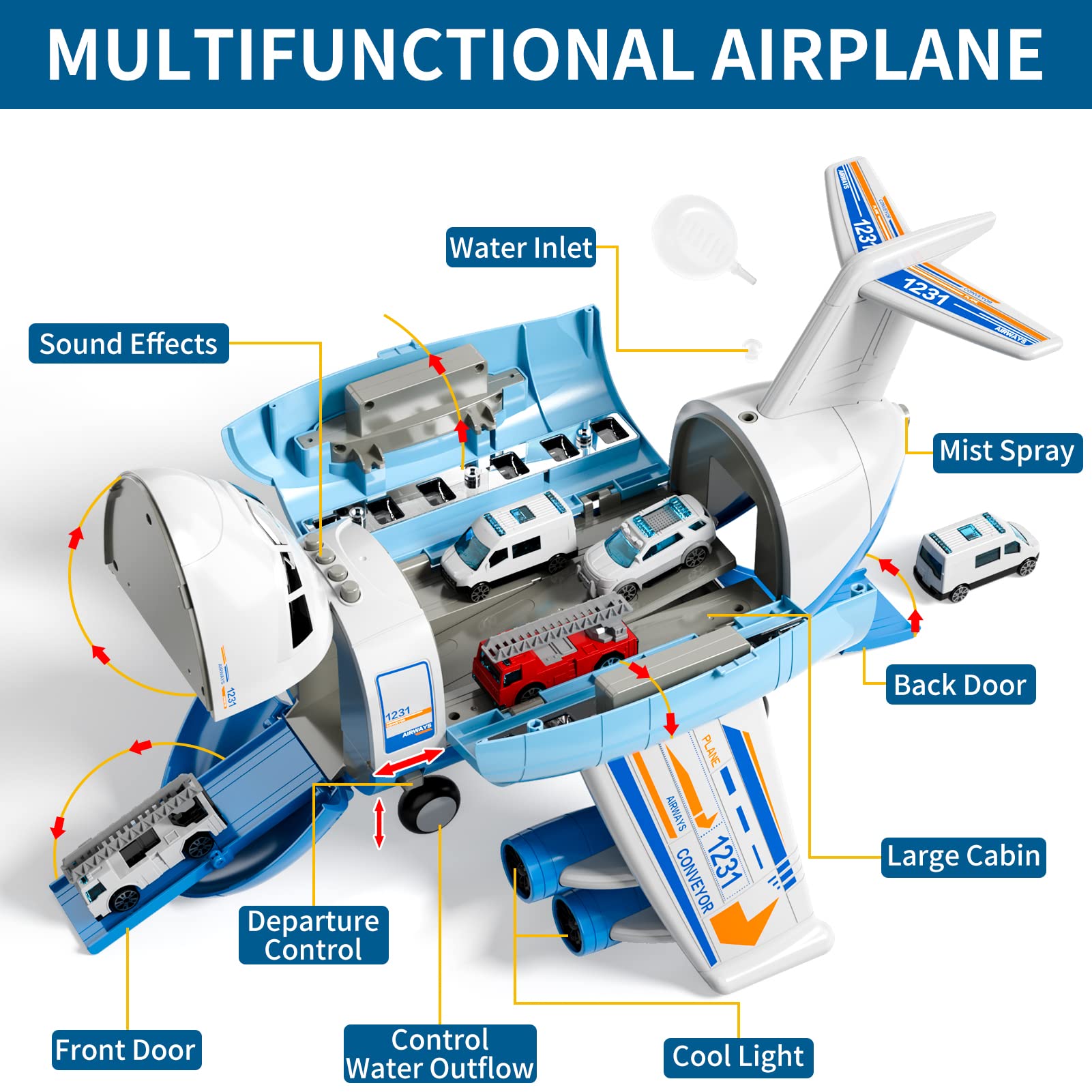 Avion Autotransport 2 En 1 Avec 2 Voitures - Jouet Pour Enfants De 3 À 6 Ans à Prix