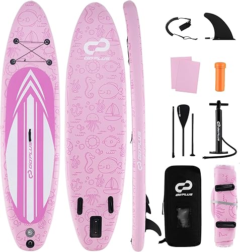 Goplus Tabla de remo inflable de pie, 10 pies10.5 pies11 pies con paquete de accesorios, paleta ajustable, bolsa de transporte, aleta, bomba de