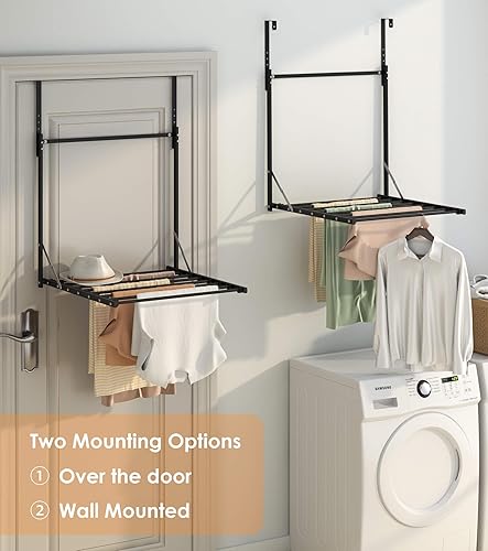 Miniatura 5 de TZAMLI Tendedero plegable para colocar sobre la puerta, para interiores, para colgar en la pared, colgador de ropa, secadora de ropa de metal, color