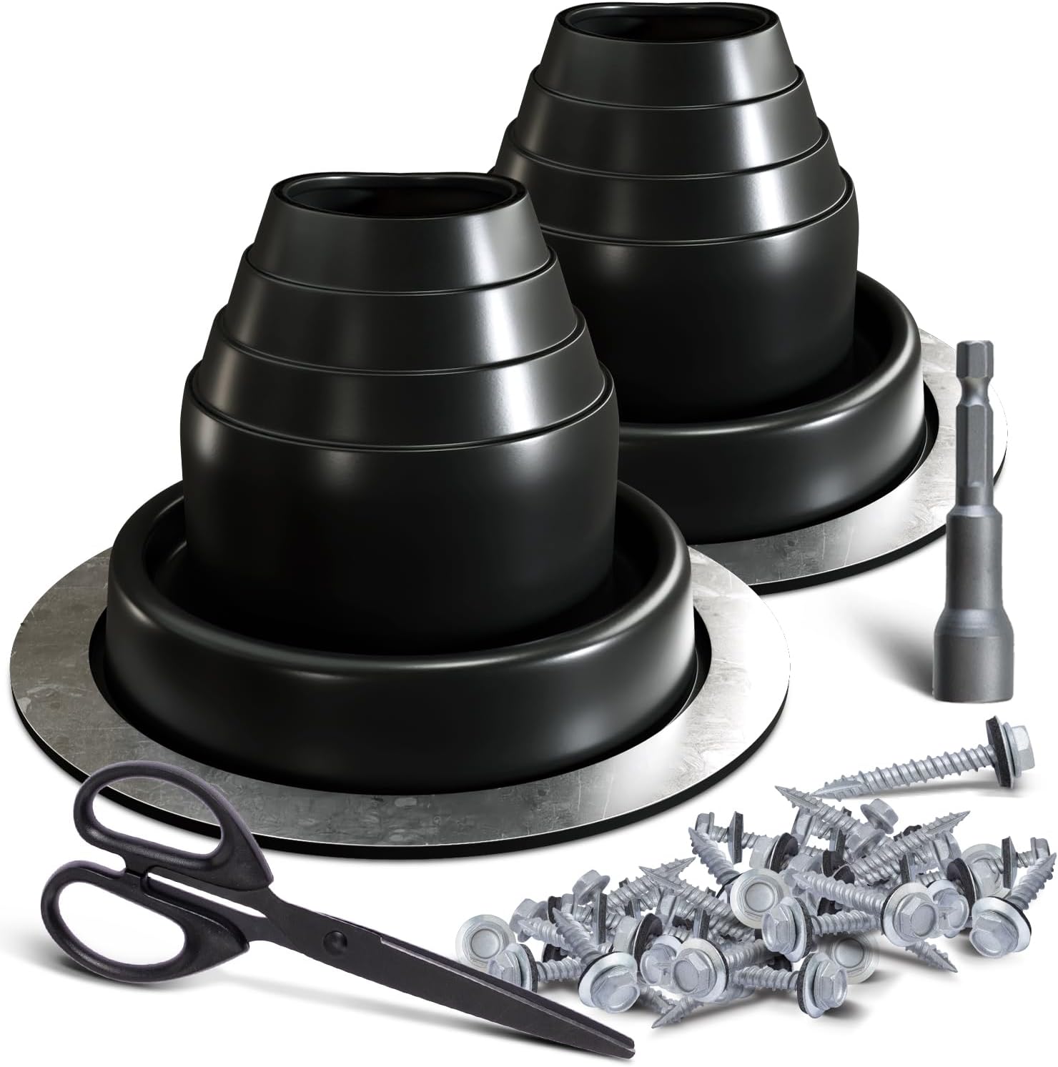 VIVIDA #2 Rubber Roof Vent Boot 2-Pack, EPDM Metal Roof Pipe Boot, Black