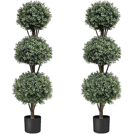 momoplant (Set of 2) 56 inch-4.7Ft Artificial Boxwood Topiary Ball Tree Topiaries Greenery Indoor/Outdoor Plants