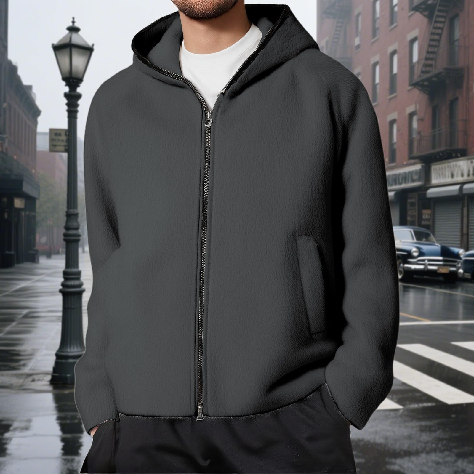 Genérico Sudadera Hombre con Capucha - Chaqueta Informal de Abrigo Ligera cómoda con Cremallera Sudadera con Capucha y Bolsillos para Uso Diario