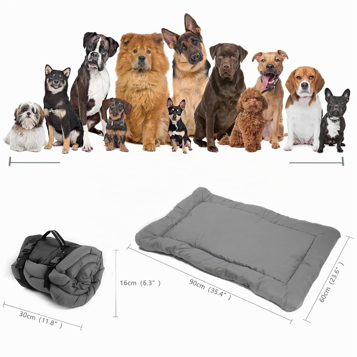 Northogo Letto portatile per cani, impermeabile, pieghevole, per viaggi all'aperto, scatola per cani, 90 x 60 cm, grigio