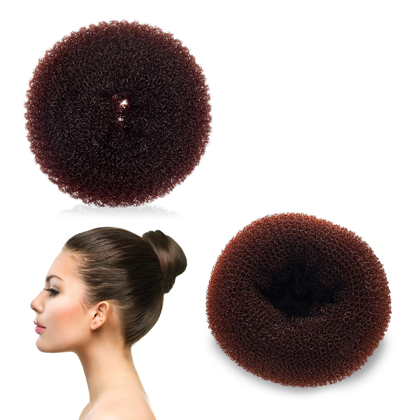 2Pcs Hair Donut Bun Maker Brown Elastic Hair Bun Maker Ring Style Bun Accessories Chignon Hair Donut Bun Ring for Women Girls Dancer Ballerina Hair Style Making Supplies (M)