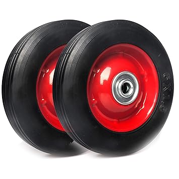 AR-PRO (2-Pack) 6? x 1.5? Flat Free Solid Rubber Wheel Assemblies - Replacement Hand Truck Wheels with Ball Bearings and 1/2? Bore Hole Diameter - Heavy-Duty Solid Rubber Wheels 132 lbs Load Capacity