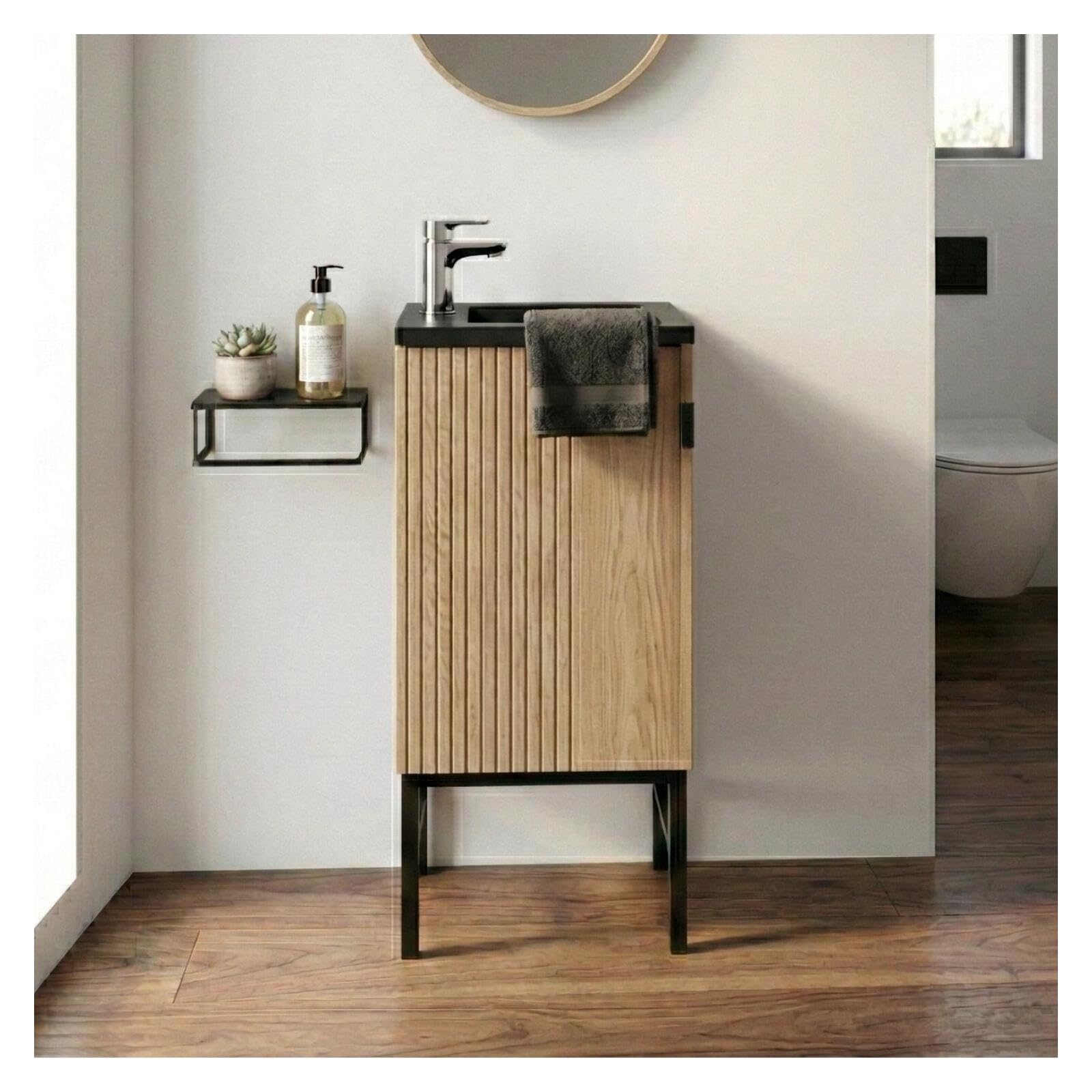 MOB-IN Ensemble Meuble Lave-Mains sur Pieds chêne + Robinet Studio