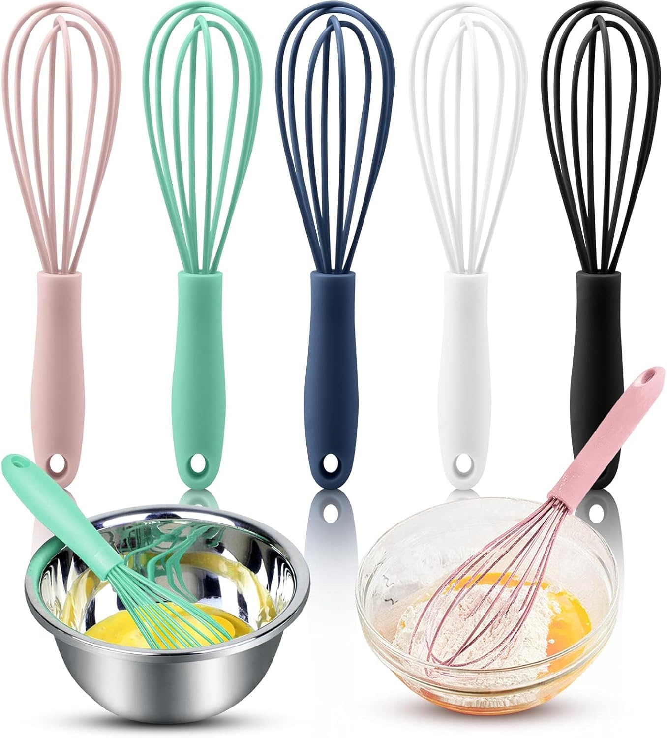 Colorful Mini Silicone Kitchen Whisks - Mini Kitchen Whisk for Dough Milk Egg Blending Stirring Whisking and Beating Hair Color Craft Projects (Random Colours,6 Inches,5 Pack)