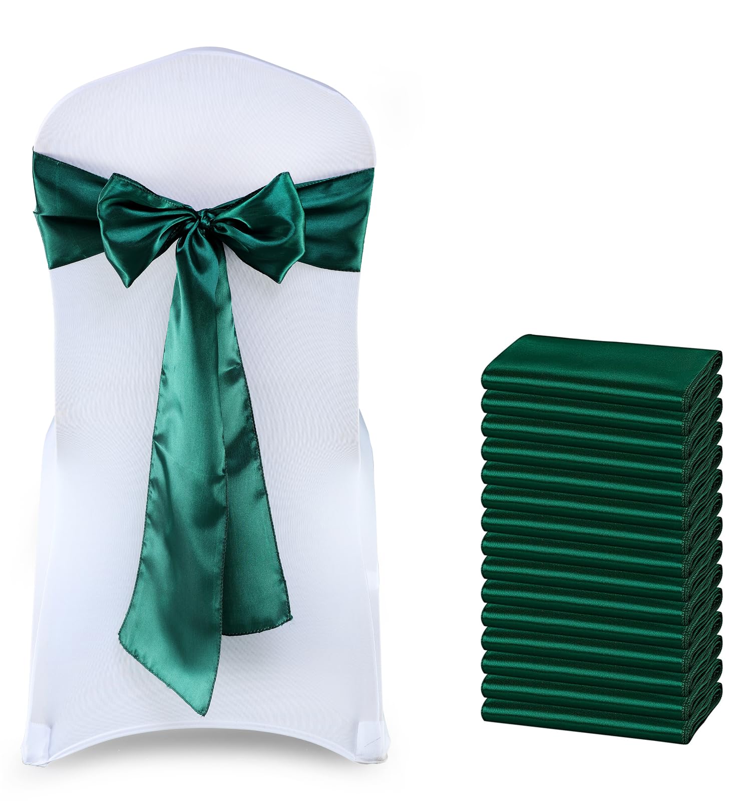 VDS Satin Chair Sashes Chair Cover back Tie Sateen Bows Ribbon for Wedding Birthday Graduation Engagement Ceremony Event Party Banquet Venue Hotel all Dining Chair Decoration (50PC) (Hunter Green) — image 1