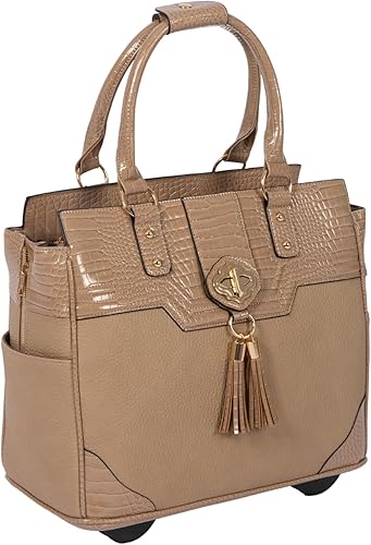 Designer Faux Leather Wheeled Laptop Tote Bag Telescoping Handles