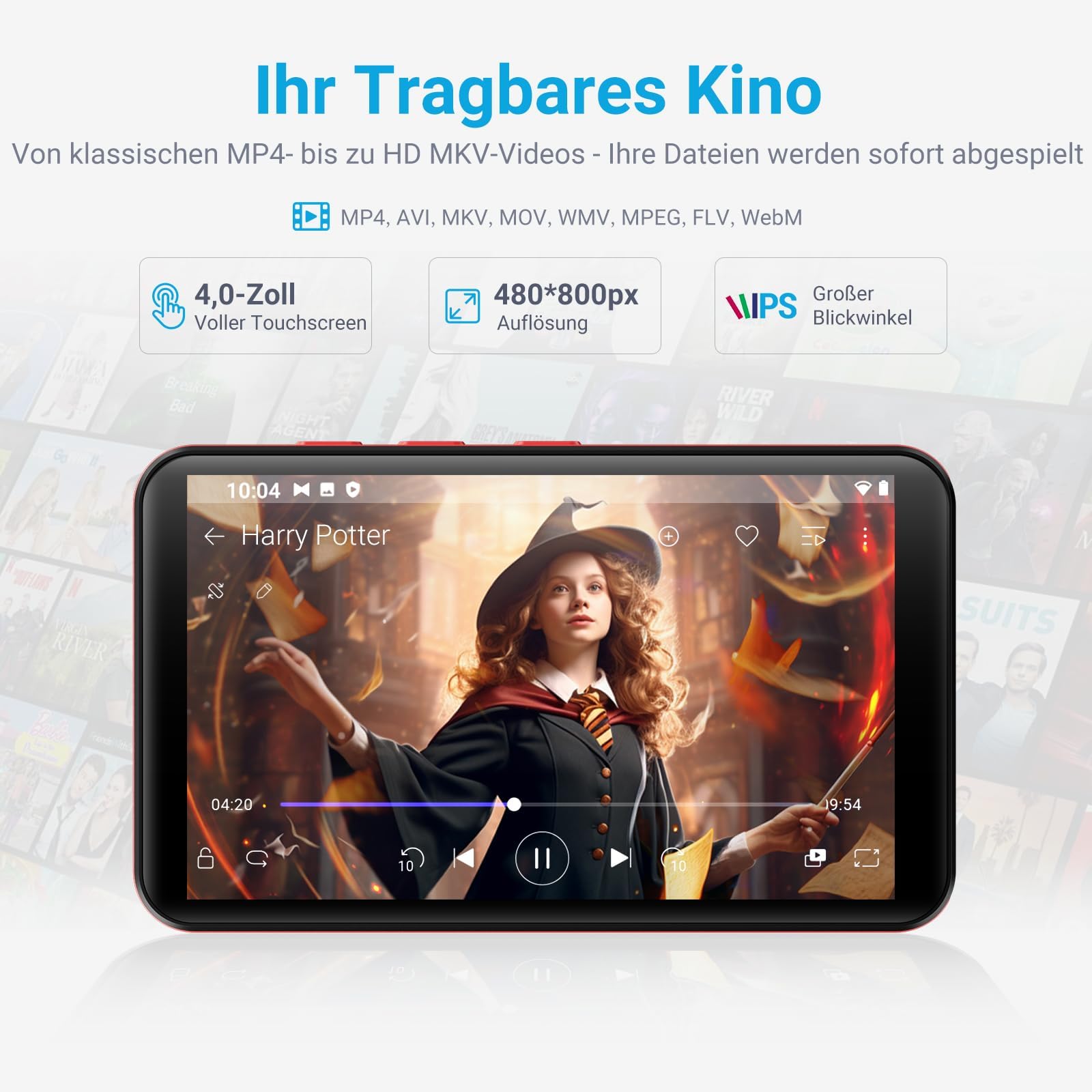 MECHEN 96GB MP3 Player Bluetooth Spotify, 4,0 Zoll Android MP4 Player WLAN, Elternmodus, FM Radio, Audible Kompatibel, Amazon Music, Deezer