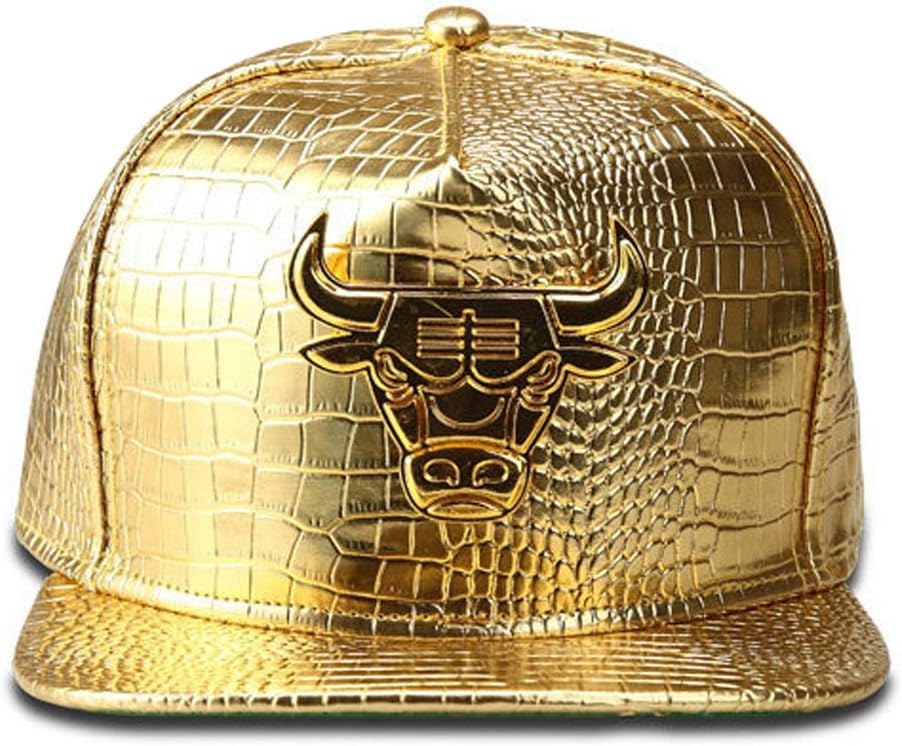 Bull Alloy Hip Hop Baseball Cap Snapback Faux Leather Hip Hop cap (Gold) Apparel