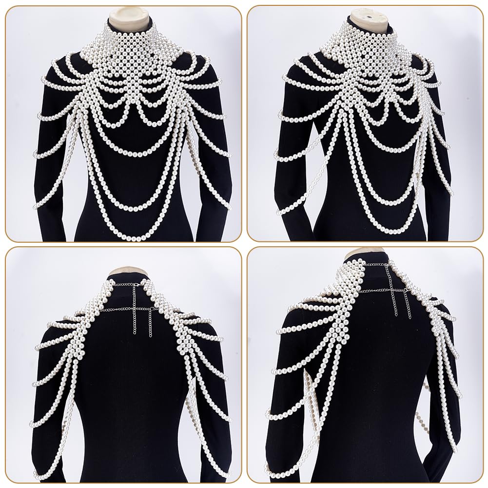AHANDMAKER 1 chaîne de corps réglable en perles - Blanc - Collier de perles en plastique pour femme - Robe de mariée et décoration de costume - 352 mm