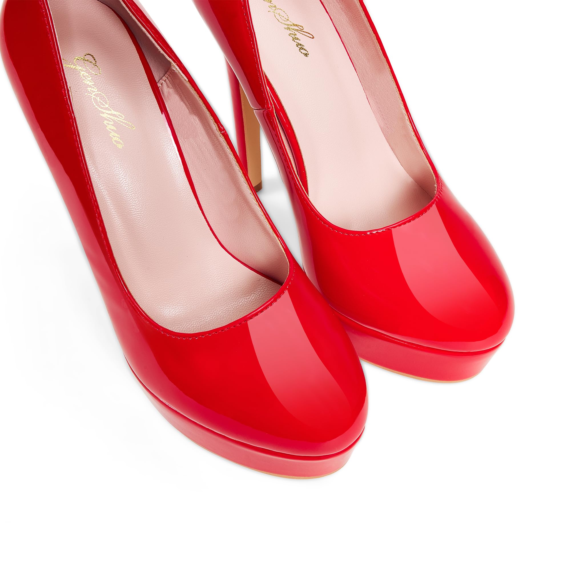 GENSHUO Scarpe col Tacco Alto a Spillo da Donna con Plateau in Vernice, 5,5 pollici/14 cm, Scarpe da Donna con Plateau e Tacchi Sexy da infilare