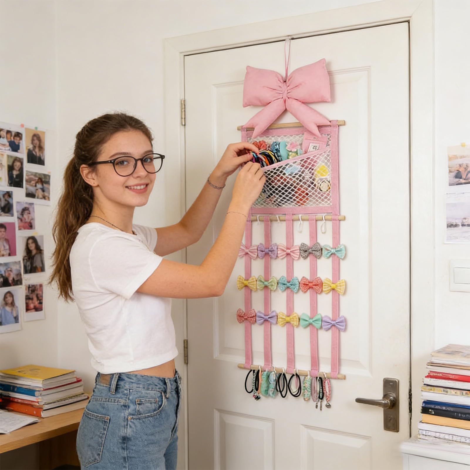Generico Organizer für Haarspangen, mit Haken zur Wandmontage, Rose, Gummibänder und Clips, für Damen, Haarnadelband, Wohnzimmer, Haus, Wohnheim