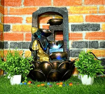 Arjun Step of 5 Table Top Indoor Outdoor Water Fall Fountain with LED Lights Home Decor Decoration Gift Gifting Items [A5] (Multi_18)