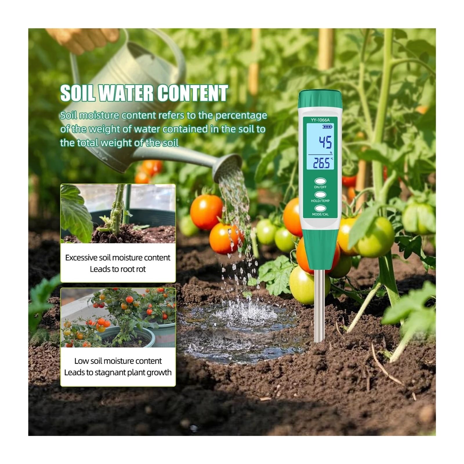 YY-1066A Misuratore di EC e contenuto idrico del suolo ad alta precisione for test sulle piante, giardinaggio, agricoltura, sensore pH umidità Giardinaggio, Agricoltura