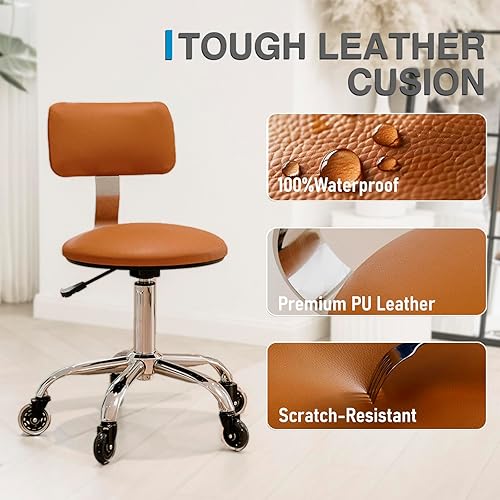 Miniatura 7 de Silla de dibujo con ruedas, silla de dibujo de oficina con soporte de espalda, taburete de escritorio de pie ajustable en altura con cojín de piel