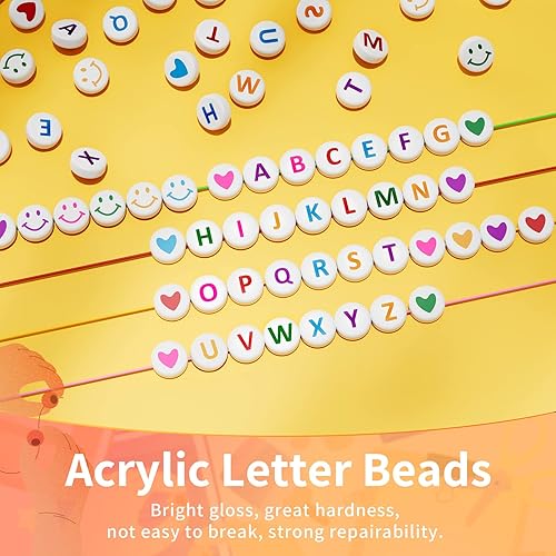 Miniatura 3 de ARTDOT 1400 cuentas de letras para pulseras, 28 estilos de patrón y 6 colores de fuente de cuentas del alfabeto, cuentas coloridas de cara