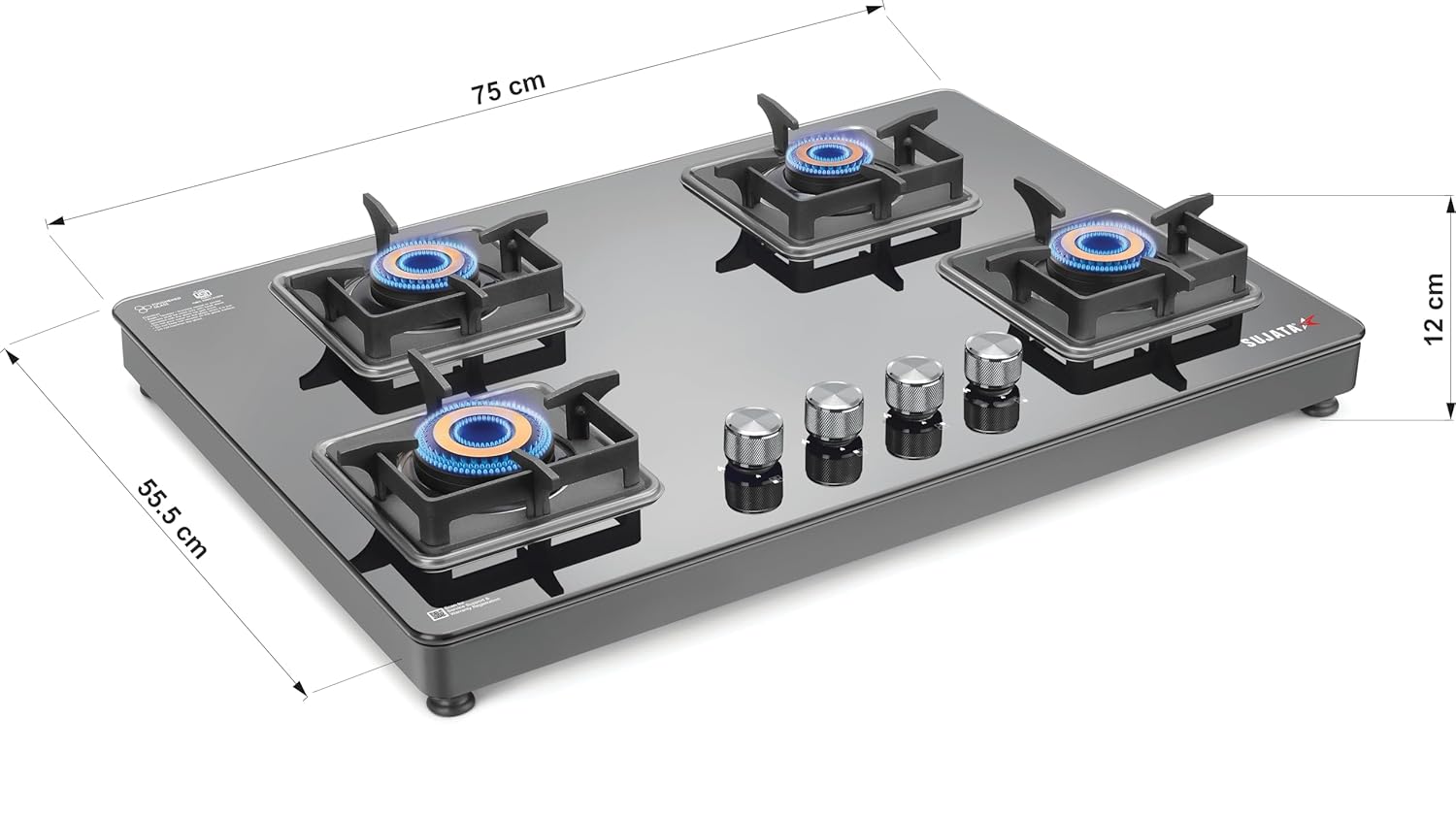 Sujata Premium 4-Burner gas stove measurements