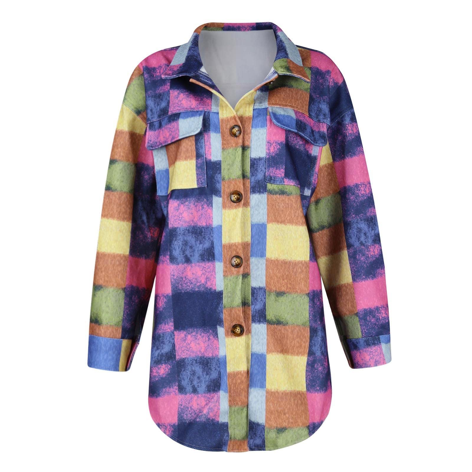 Winterjacke Damen Lang Wollmantel Bunt Bluse Casual Langarm Mantel