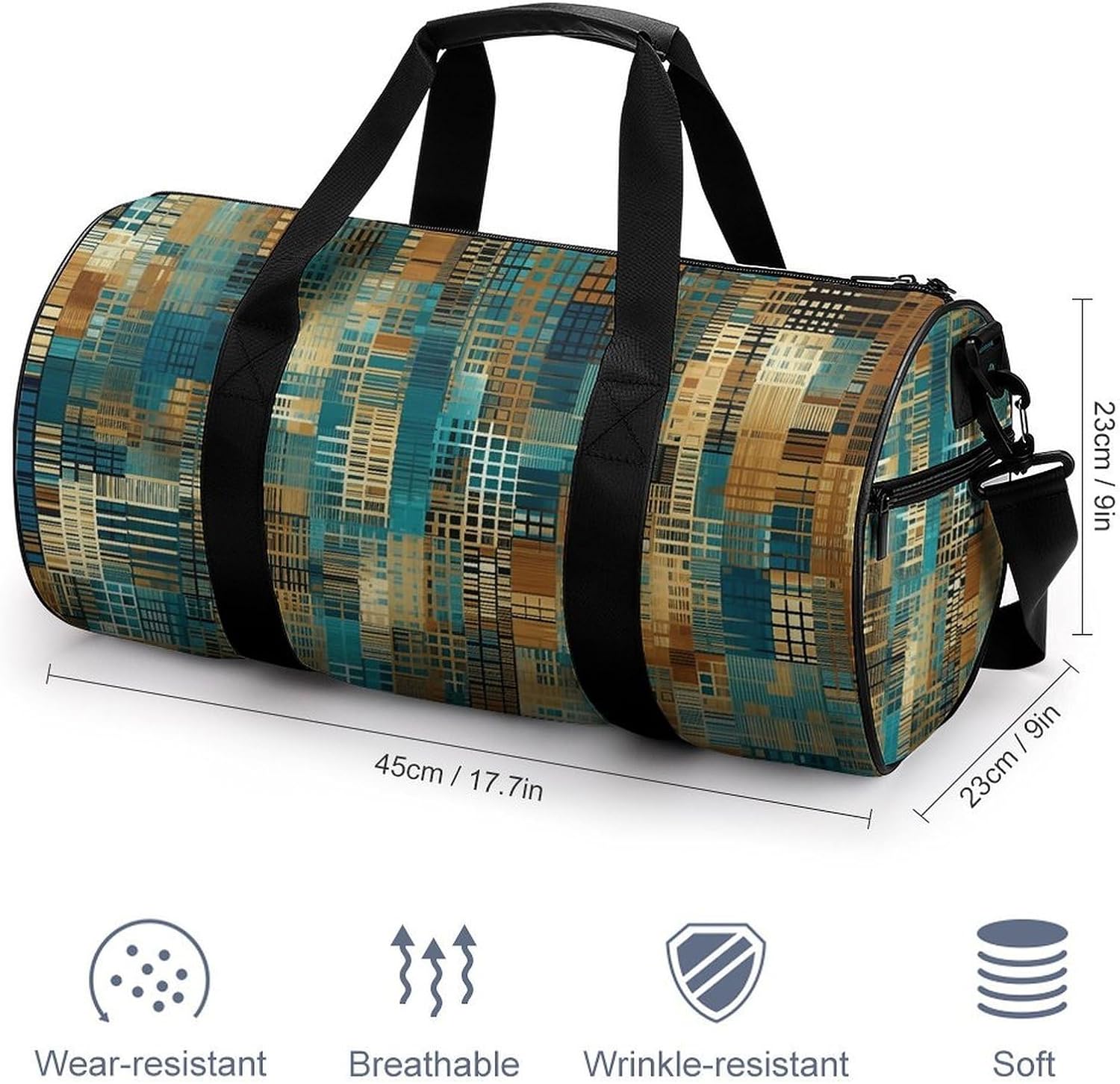 White And Brown Gym Bag Hand-held Fitness Bags Cylindrical Fitness Bag with Shoe Large Compartment Duffle Bags for Travel Sports Unisex image 2