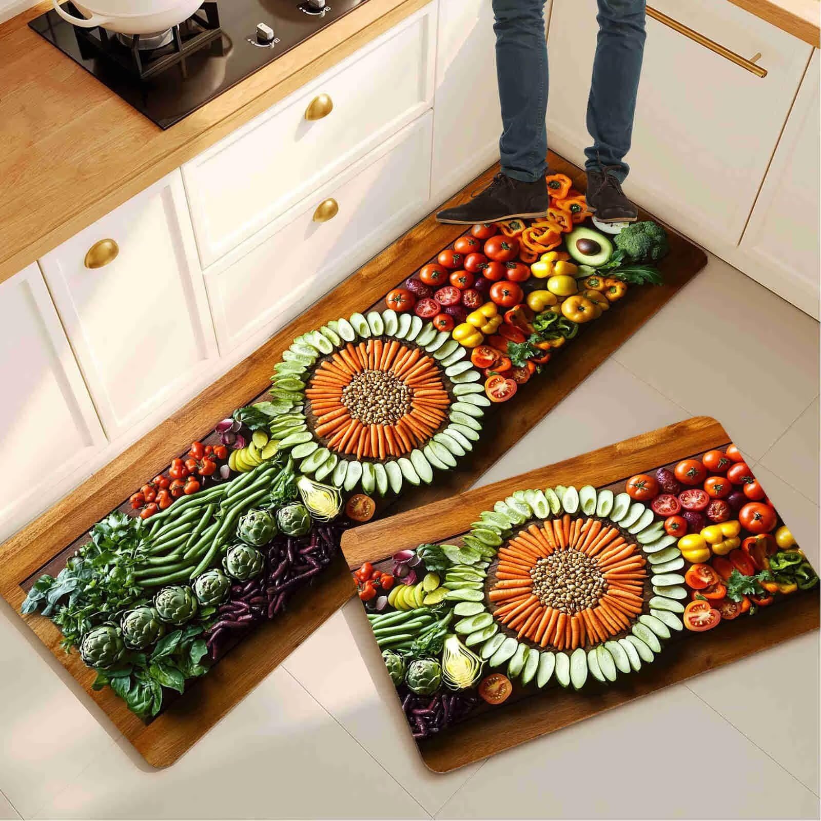 Alfombra cocina pasillo absorbente y de secado rápido lavable con base de seguridad 2 piezas