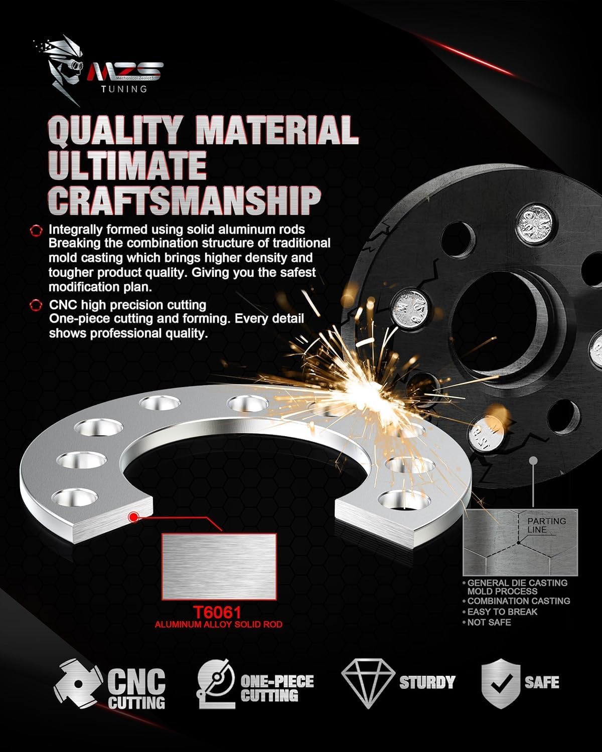 MZS Wheel Spacers, 1/4" 6mm Thick M14 1/2" Thread Pitch 5x98 5x100 5x108 5x4 / 5x101.6 5x110 5x112 5x4.5 / 5x114.3 5x115 Bolt Pattern Universal Wheel Car SUV Truck Van Fit 5lug-Pack of 2