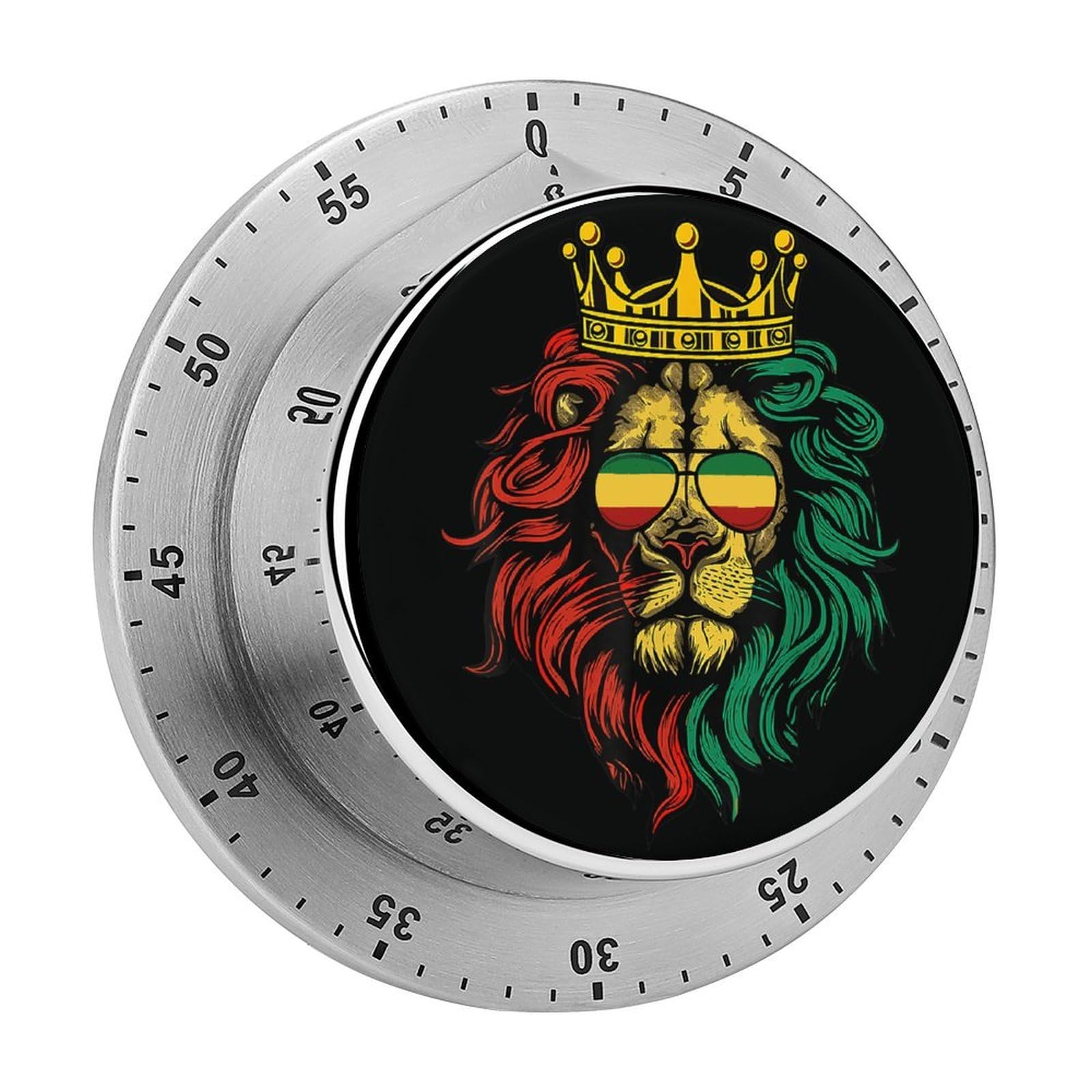 Reggae King Rasta Flag Lion Black Circular Rotating Timer, Suitable for Kitchen and Bedroom