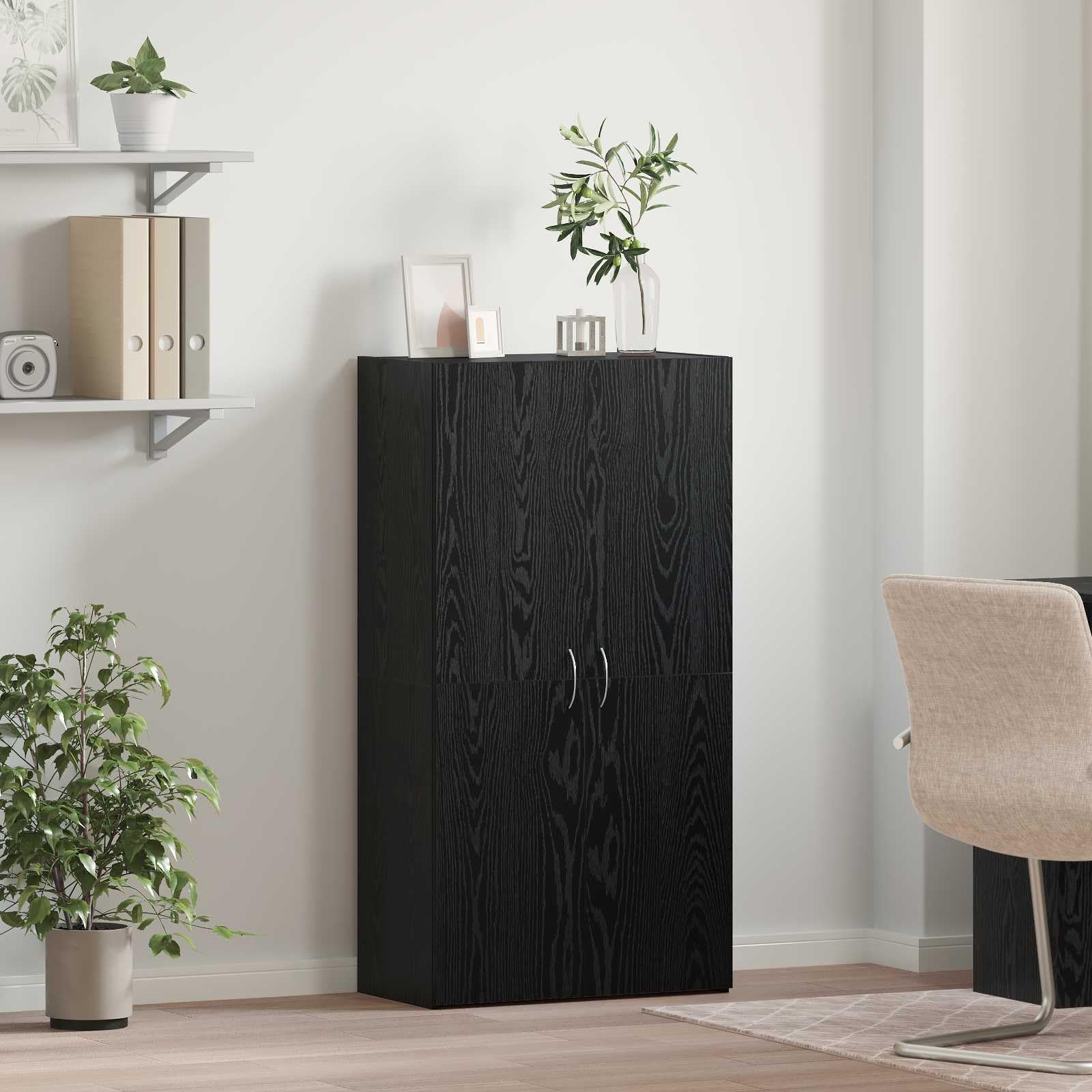 Büroschrank Schwarze Eiche 60 x 32 x 115 cm Holzwerkstoff mit abschließbarer Tür und Regalböden für effiziente Büroorganisation, ideal für Homeoffice und Arbeitszimmer