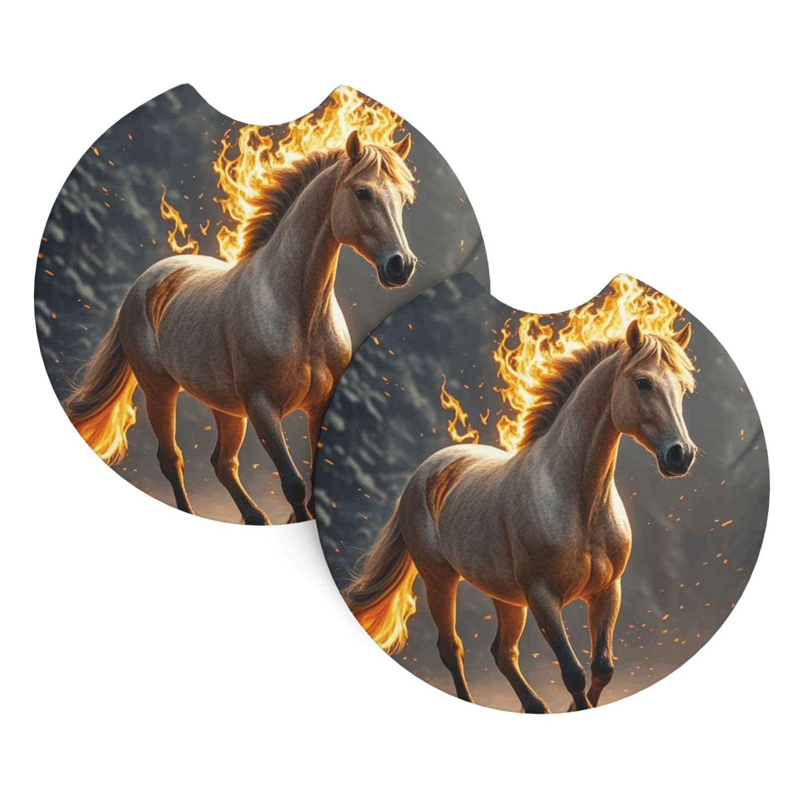 2 Pack Car Coaster for Cup Holders Flame Horse Car Cup Coaster 2.7" Neoprene Non-Slip Automotive Cup Mat Universal Auto Car Interior Accessories for Women Men Cup Pad