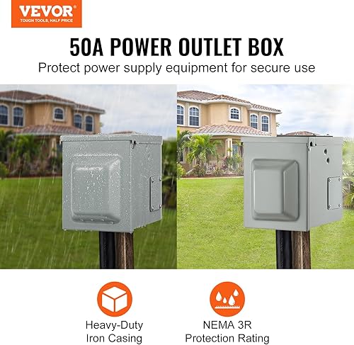 Miniatura 2 de VEVOR Caja de toma de corriente RV de 50 amperios, 125250 voltios, caja de receptáculo cerrada para exteriores con cerradura, NEMA 14-50R, panel