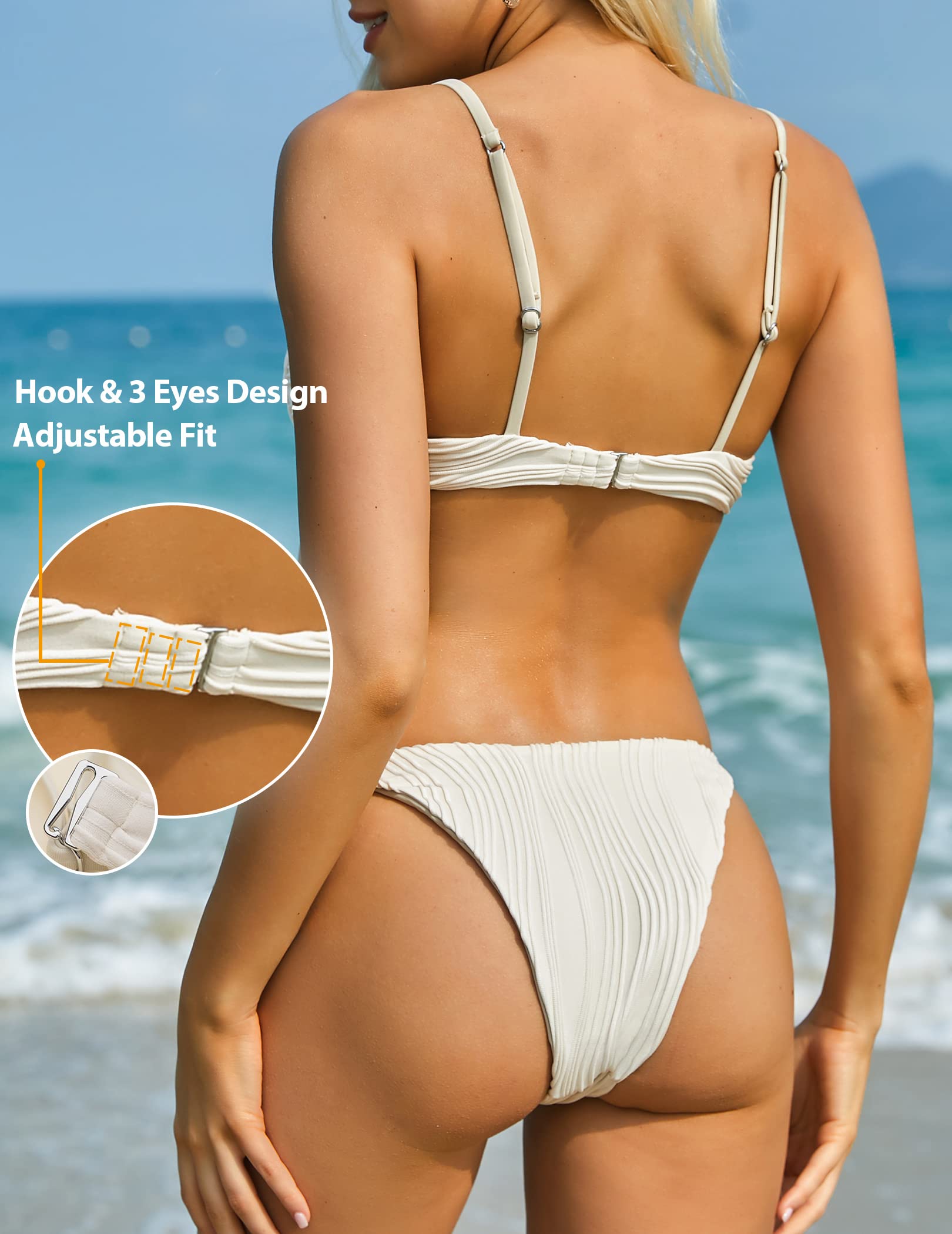 ZAFUL Damen-Bikini-Set, gerippt, zweiteilig, mit Bügel, verstellbarer Rückenverschluss, Badeanzug, seitliches Binden, Tanga, Bademode