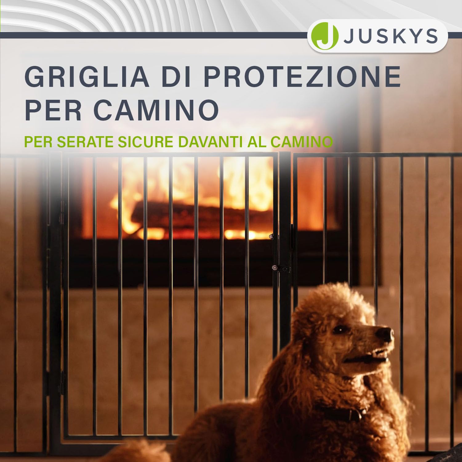 Juskys Parascintille in metallo 300 x 76 cm pieghevole - Griglia di protezione per animali - 5 elementi inclusa porta - Cancelletto di sicurezza