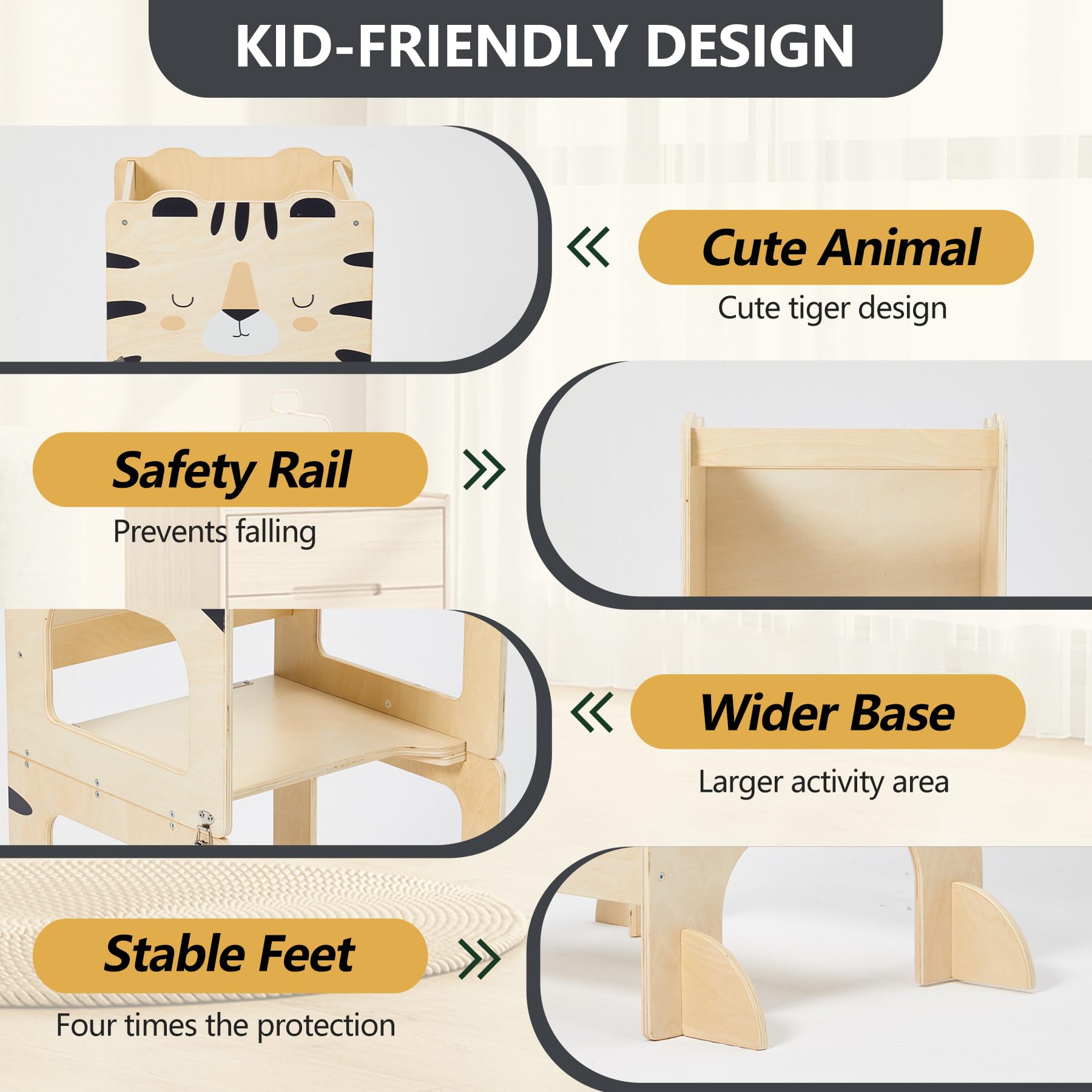 Torre da cucina per bambini, torre di apprendimento in piedi, 2 in 1, sgabello da cucina in legno nero con lavagna Montessori e Waldorf Helper per bambini in cucina