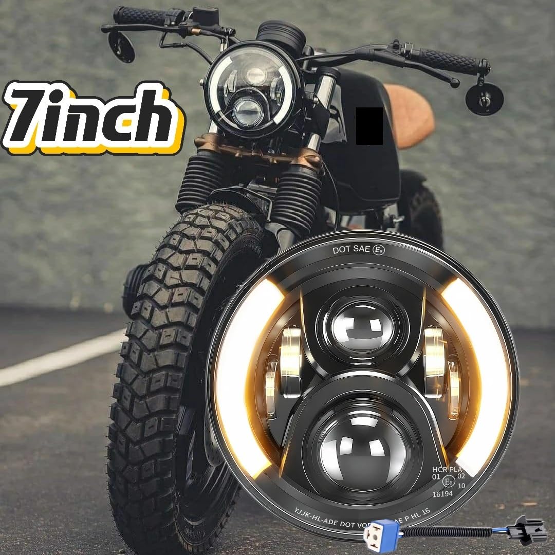 Faro Led de 7 "para coche, luz de conducción Led de haz Alto y Bajo DRL, ámbar blanco, IP68, para motocicleta, todoterreno, 12V, 24V Luz Delantera de Motocicleta(1pcs 5.75inch)