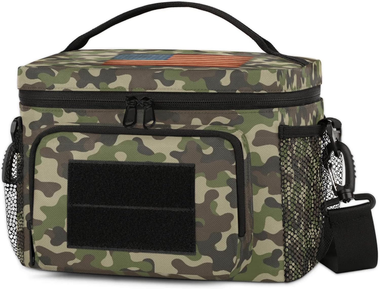 cfpolar Tactical Lunch Box for Men, Green Camo Camouflage Insulated Lunch Bag Adult, Small Lunch Pail Leakproof Waterproof Cooler Bag, for Work Outdoor Beach Camping Travel, 12 Cans/7
