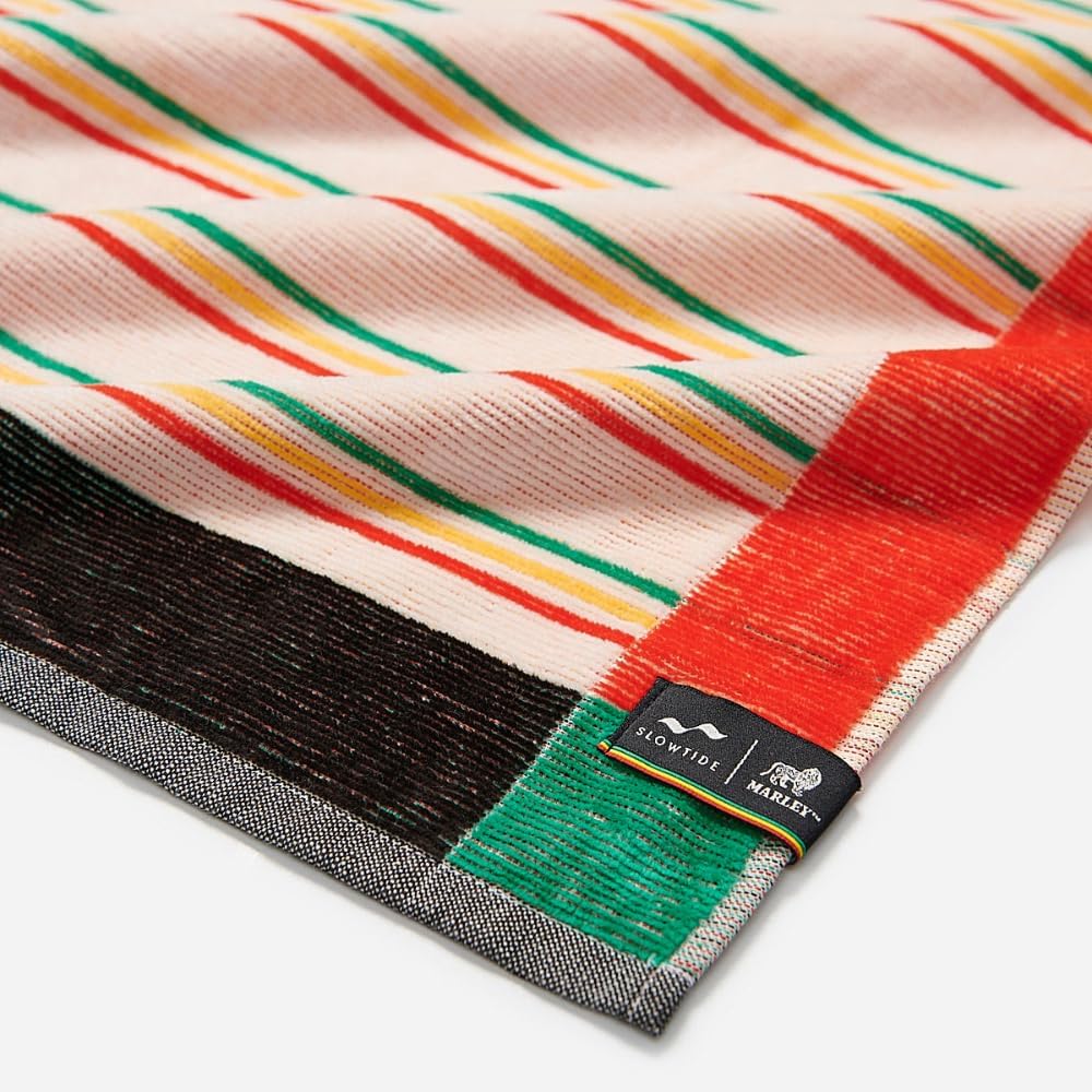 Slowtide x Bob Marley, Jammin Woven Towel, 100% Cotton – Thick, Soft & Highly Absorbent, Premium Beach Towel – 30 x 60 Inches