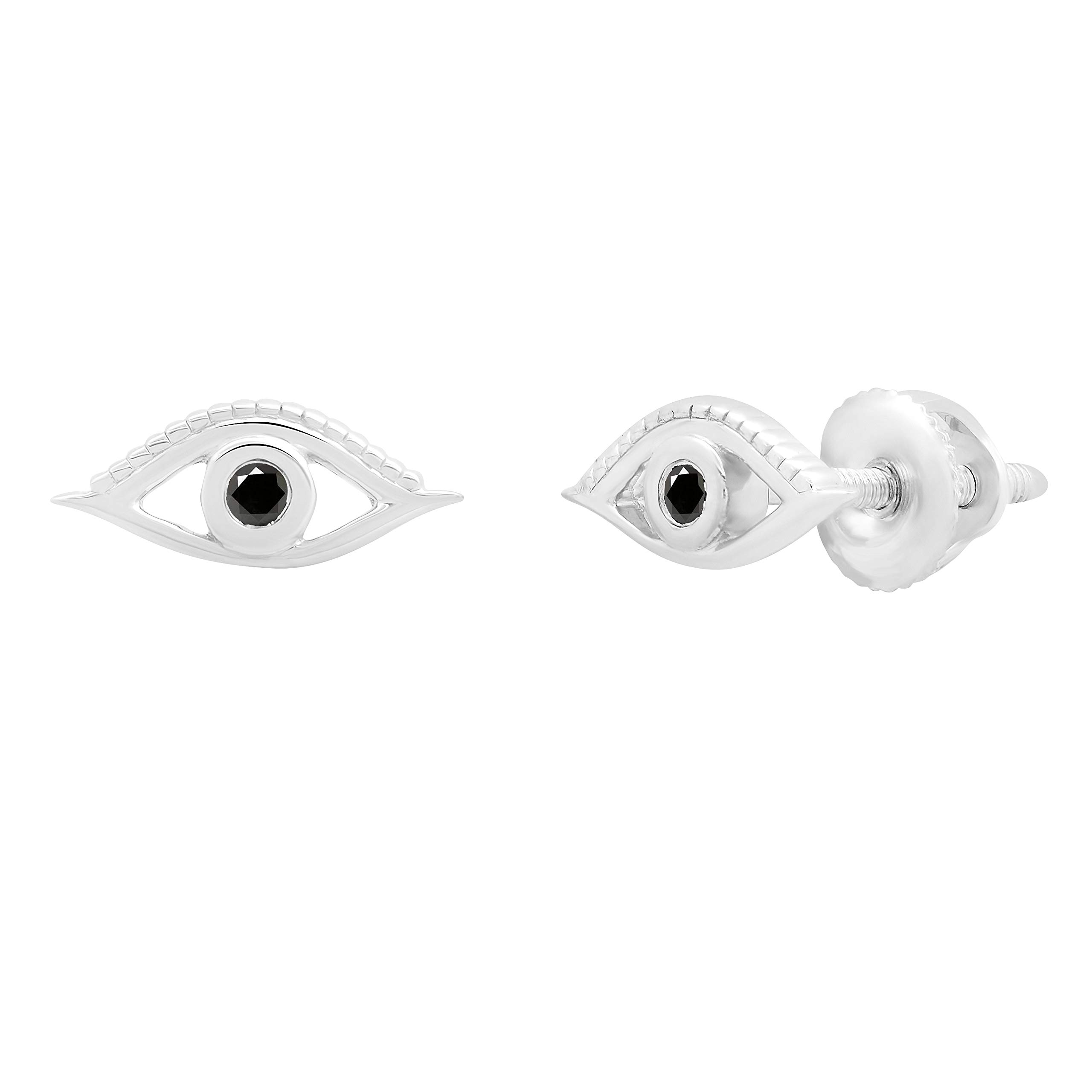 Dazzlingrock Collection 0.05 Carat (ctw) Round Black Diamond Evil Eye Solitaire Stud Earrings, Sterling Silver