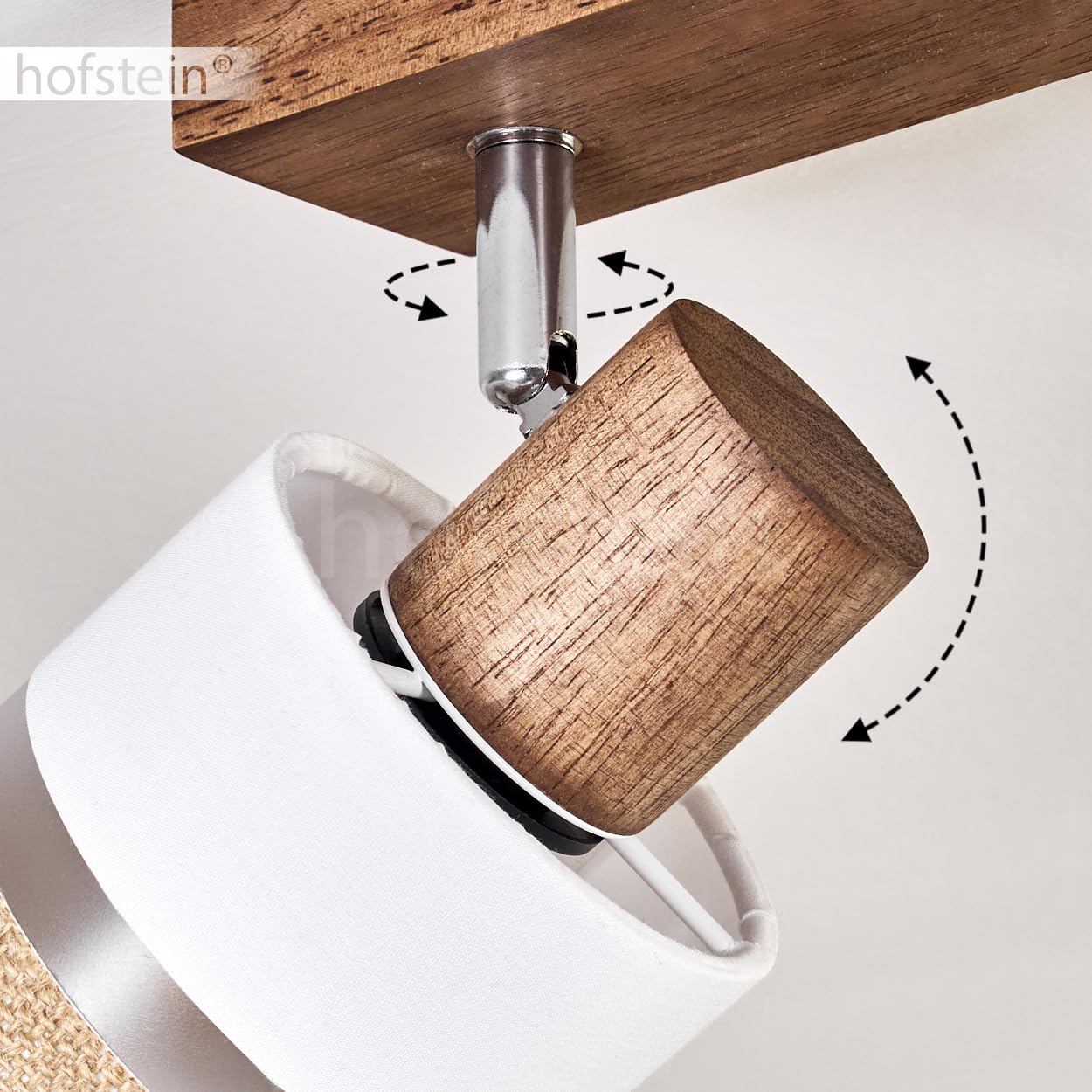 HOFSTEIN Deckenleuchte Fallhagen, verstellbare Deckenlampe aus Holz/Metall/Stoff in Braun/Weiß/Chrom, moderne Leuchte im skandinavischen Design, 3 x E14, Esszimmmer, Schlafzimmer, Wohnzimmer, Küche
