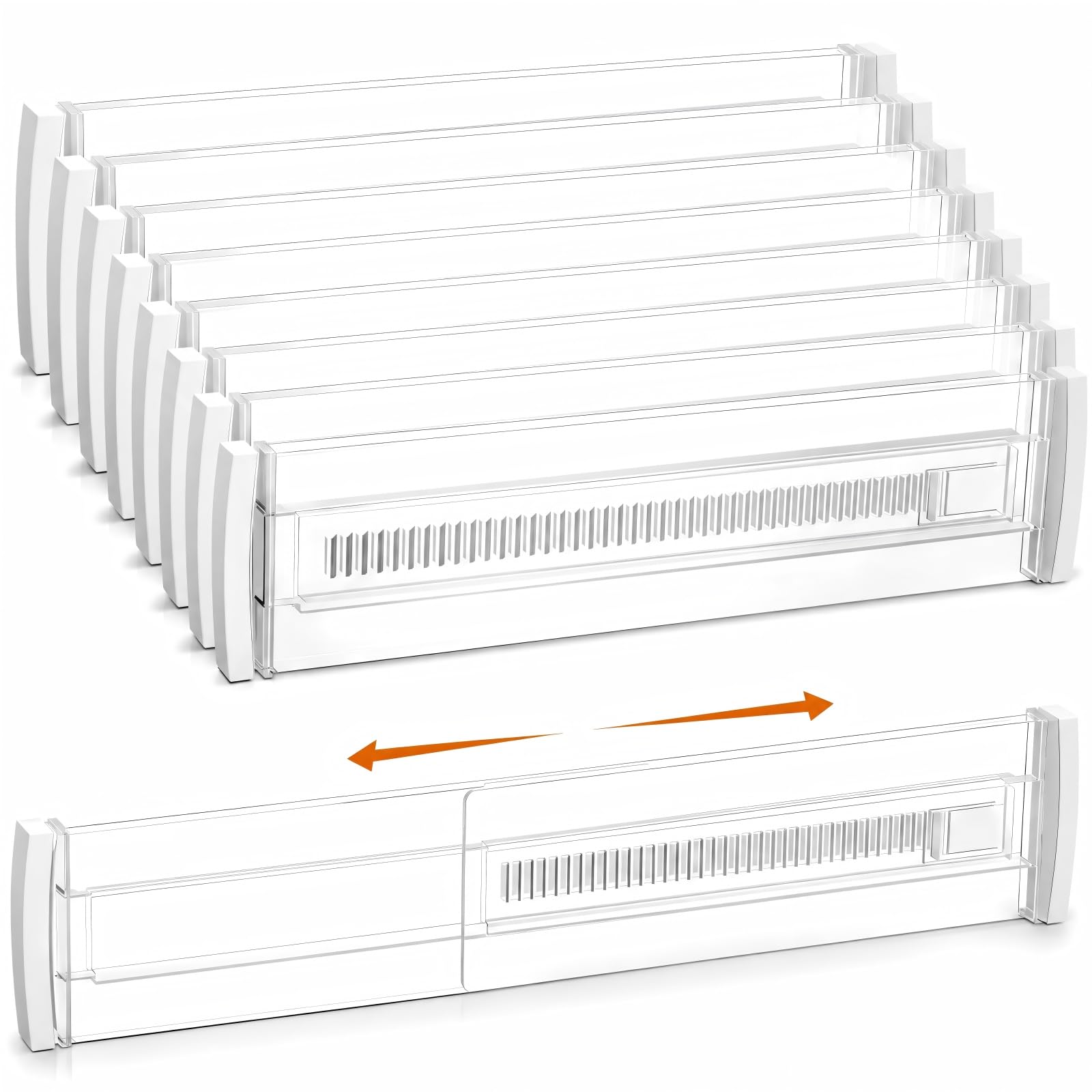 8 Pack Kitchen Drawer Dividers for Clothes, Adjustable Draw Dividers(30-52cm), Clothes Drawer Organisers for Kitchen, Bedroom, Desk, Dresser, Bathroom, Office, Dresser, Cosmetics, Socks, Transparent