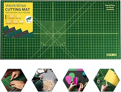 Large 23" x 47" Self Healing Sewing Mat, WerkWise Rotary Cutting Board, Double Sided 5-Ply 23x47 Inch Mat for Quilting, Sewing, Fabric, & Crafts, Designed for Use with Rotary Cutters (Green & Black)