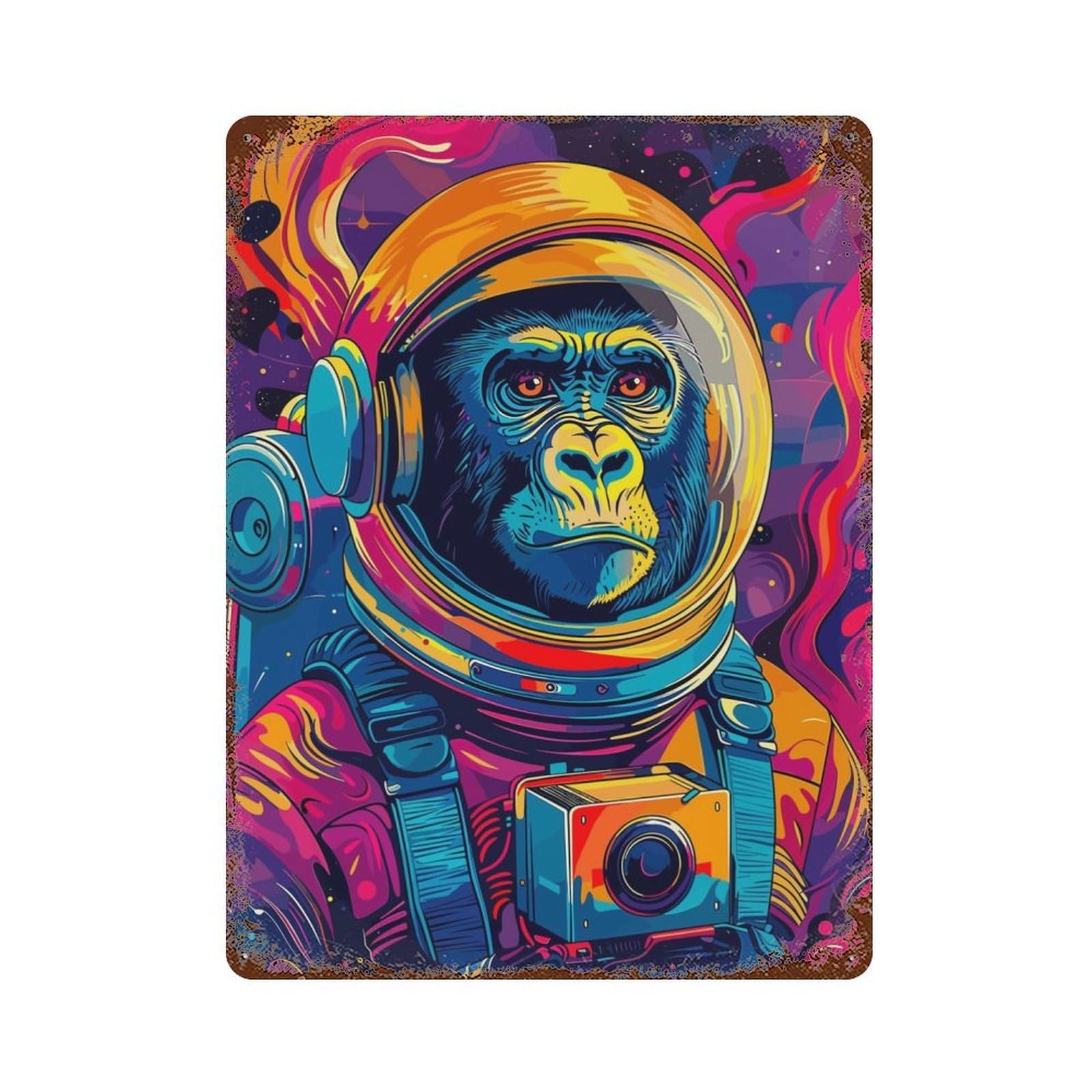 Astronaut Gorilla Space 15.7"x11.8" Retro Metal Sign, Industrial Home Decor for Basement, Hobby Room And Garage Decor