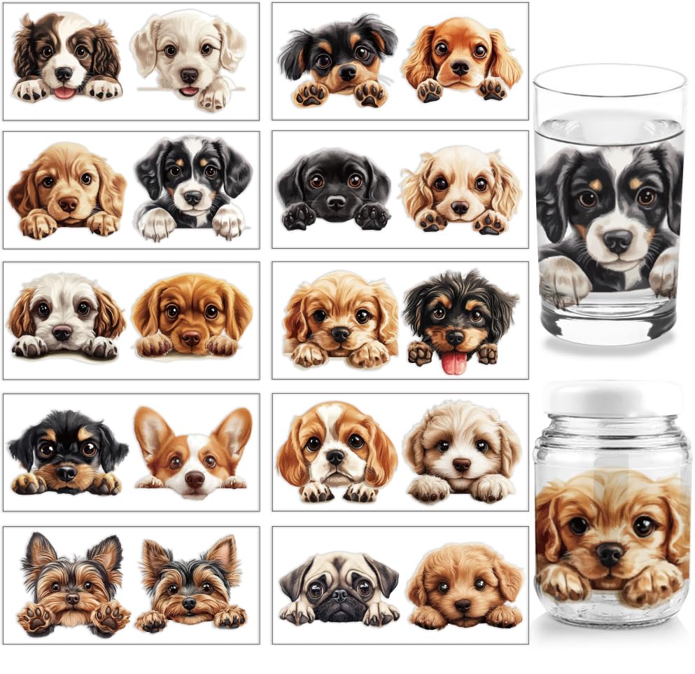 arricraft 10 Pcs Cute Dog UV DTF Transfer Sticker, 10 Styles Peeping Dog Transfer Paper Rub on Stickers PVC Cup Wrap Waterproof Rub Decals for Cup
