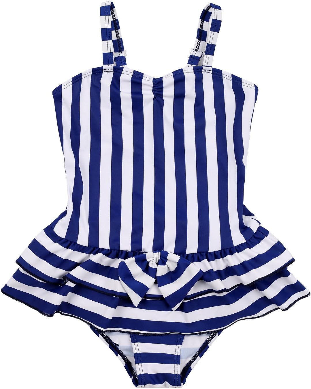 MingAo Big Girls Swimsuit One Piece Purple Striped Skirt 7-14 Years