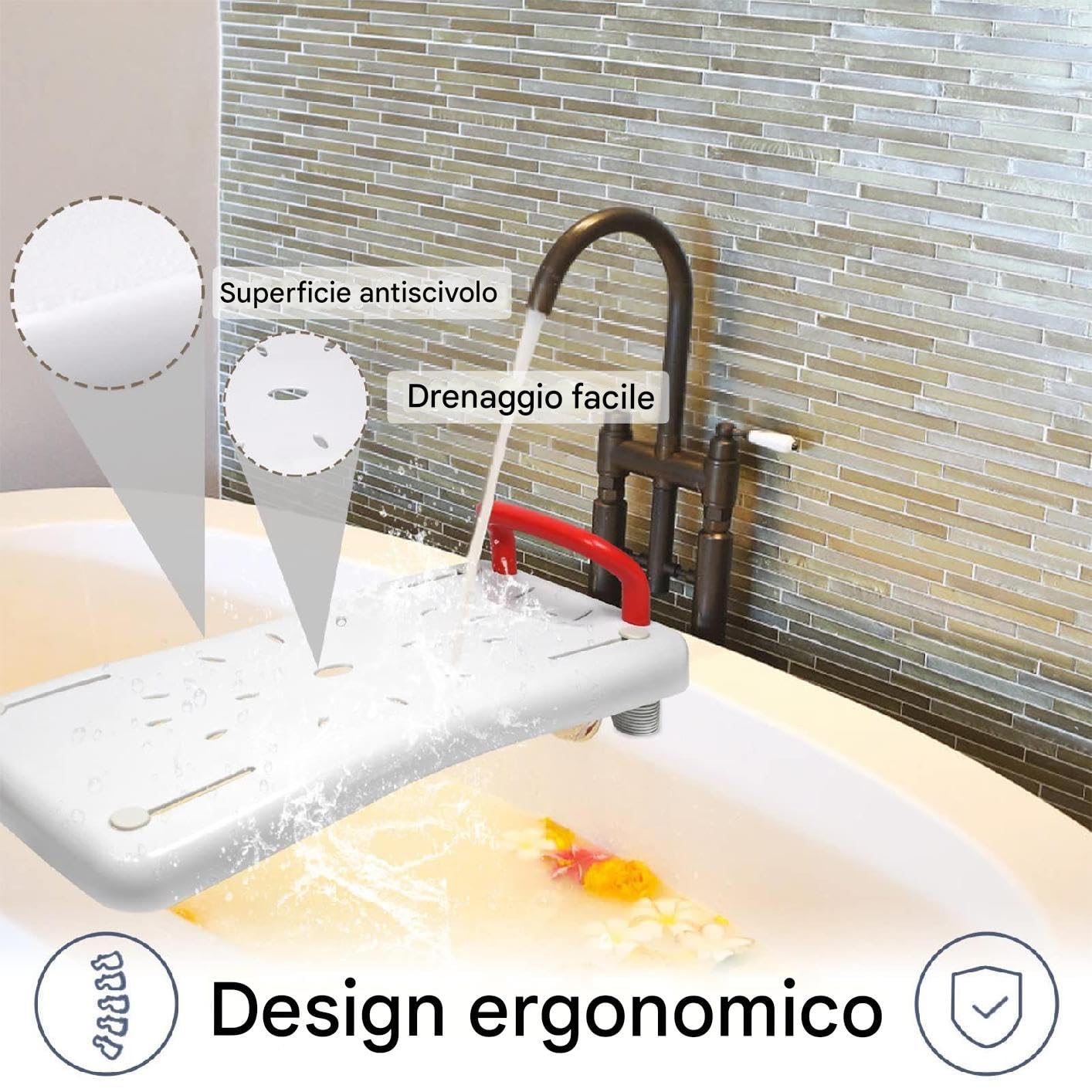 Banco de bañera con asa Tabla Asiento De Baño Y Tabla Bañera Ducha | Sentado Esquinas Redondeadas Multifuncional Para Personas Con Discapacidad Y Con Dificultades Menstruales