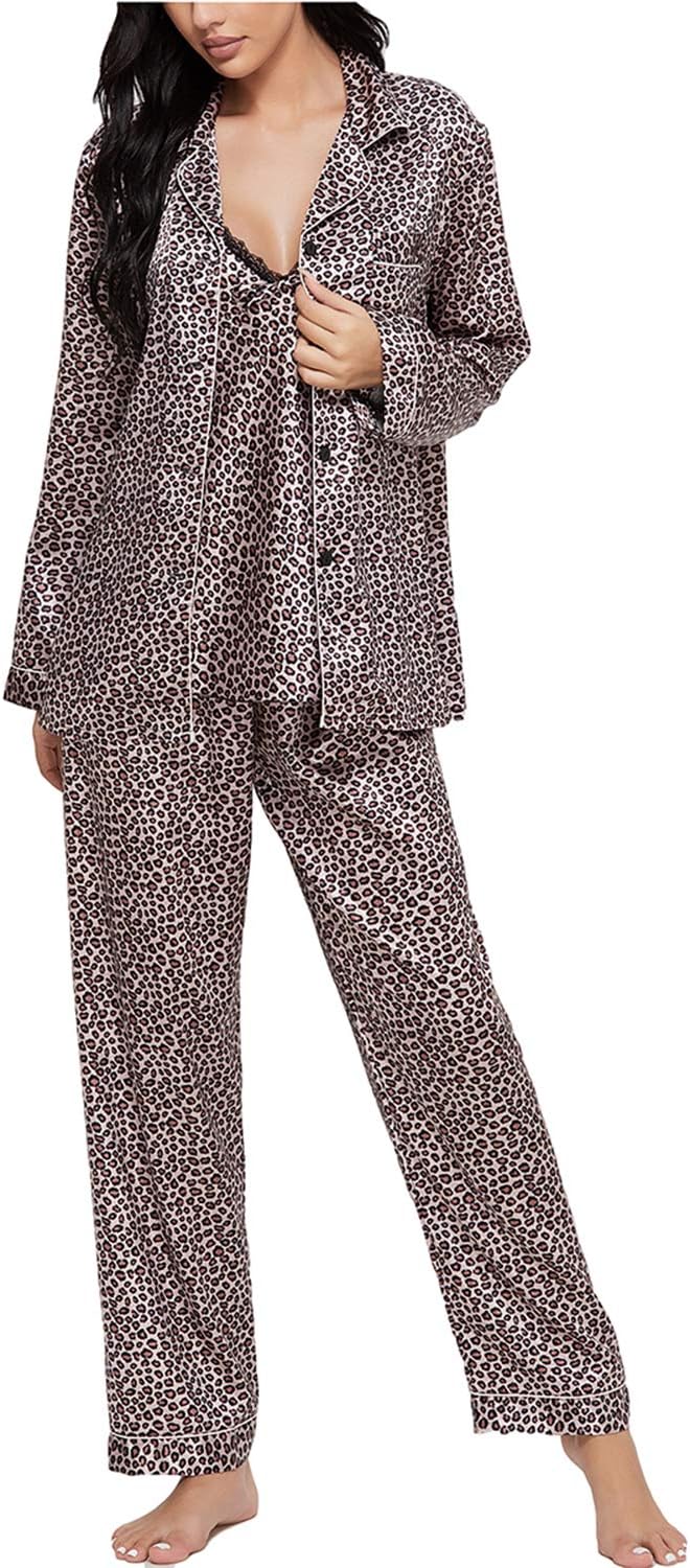 Escalier Womens 5pcs Silk Satin Pajama Set Cami Pjs Sleepwear Button Down Pj Sets Loungewear - Image 5