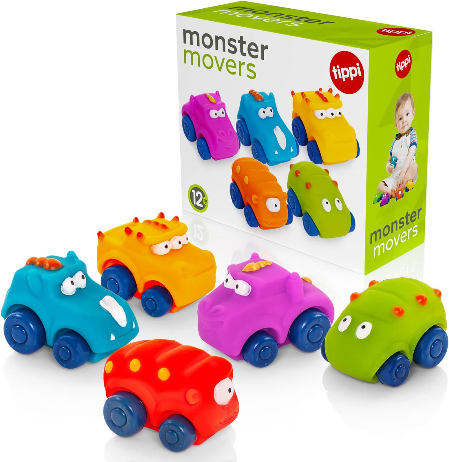 Tippi Monster Movers 5 Soft Play Baby Toy Cars - Toy Car Set For 1 Year Old - Suitable From 12 Months - 1 Year Old Boy Gifts - Toys For 1 Year Old Boys