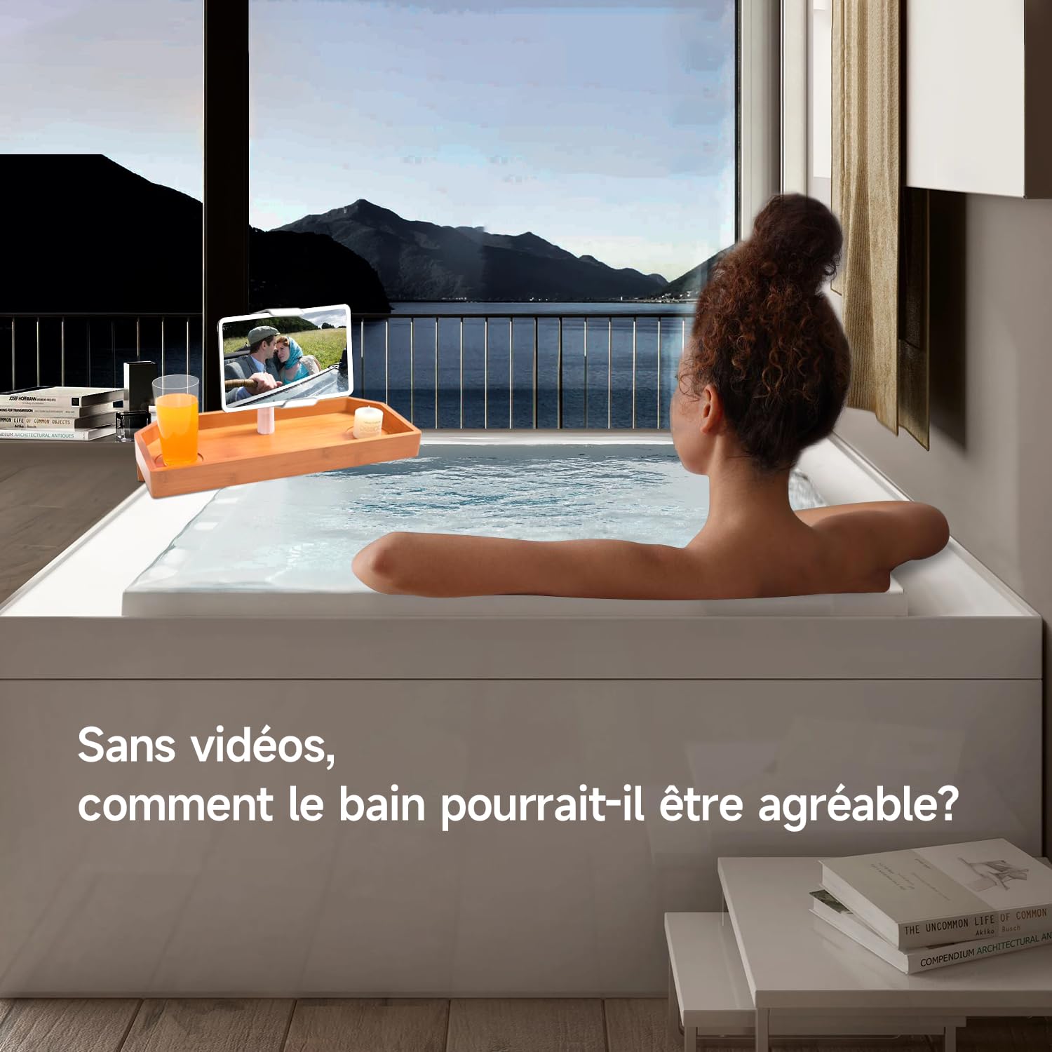 ECO POOLTECH Plateau en Bambou pour Spa, Table d'appoint antidérapante pour Boissons avec Porte-gobelet et Support de téléphone, Plateau pour Spa, Baignoire, Accessoire pour Spa
