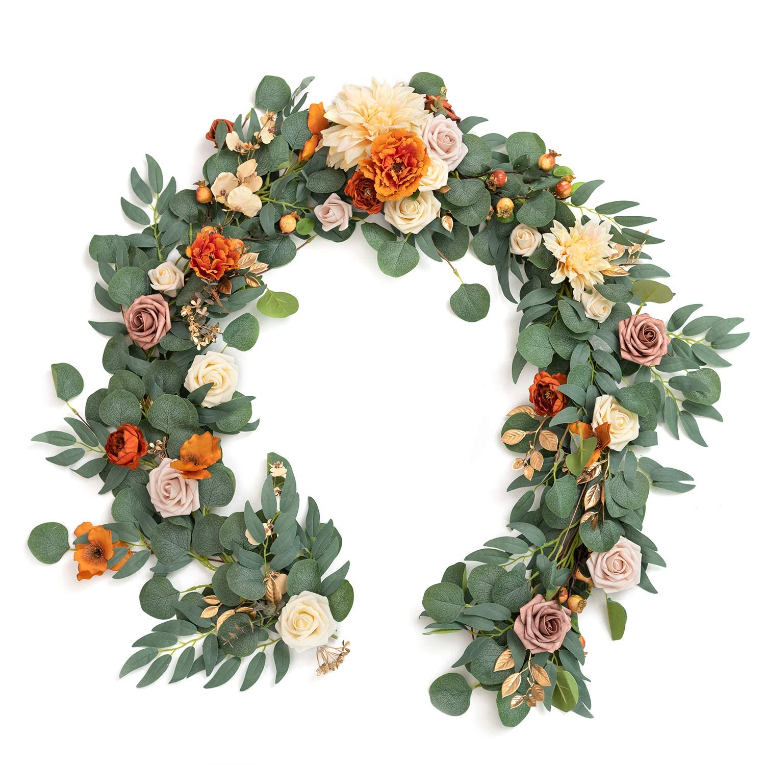 Tkasniy Artificial Flowers Garlands, 9 FT Eucalyptus Garlands Flower Vine Faux Floral Garland For Home, Garden, Indoor/Outdoor Weddings, Parties,Burnt Orange